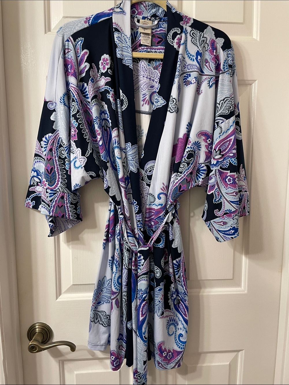 In Bloom Paisley Kimono Robe in Navy, Purple & Light Gray